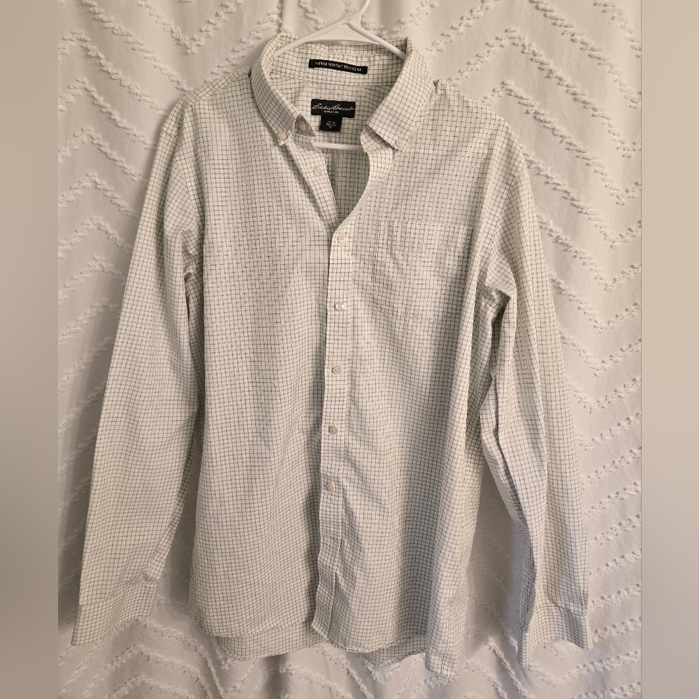 Eddie Bauer White Casual Button Down Shirt L Tall